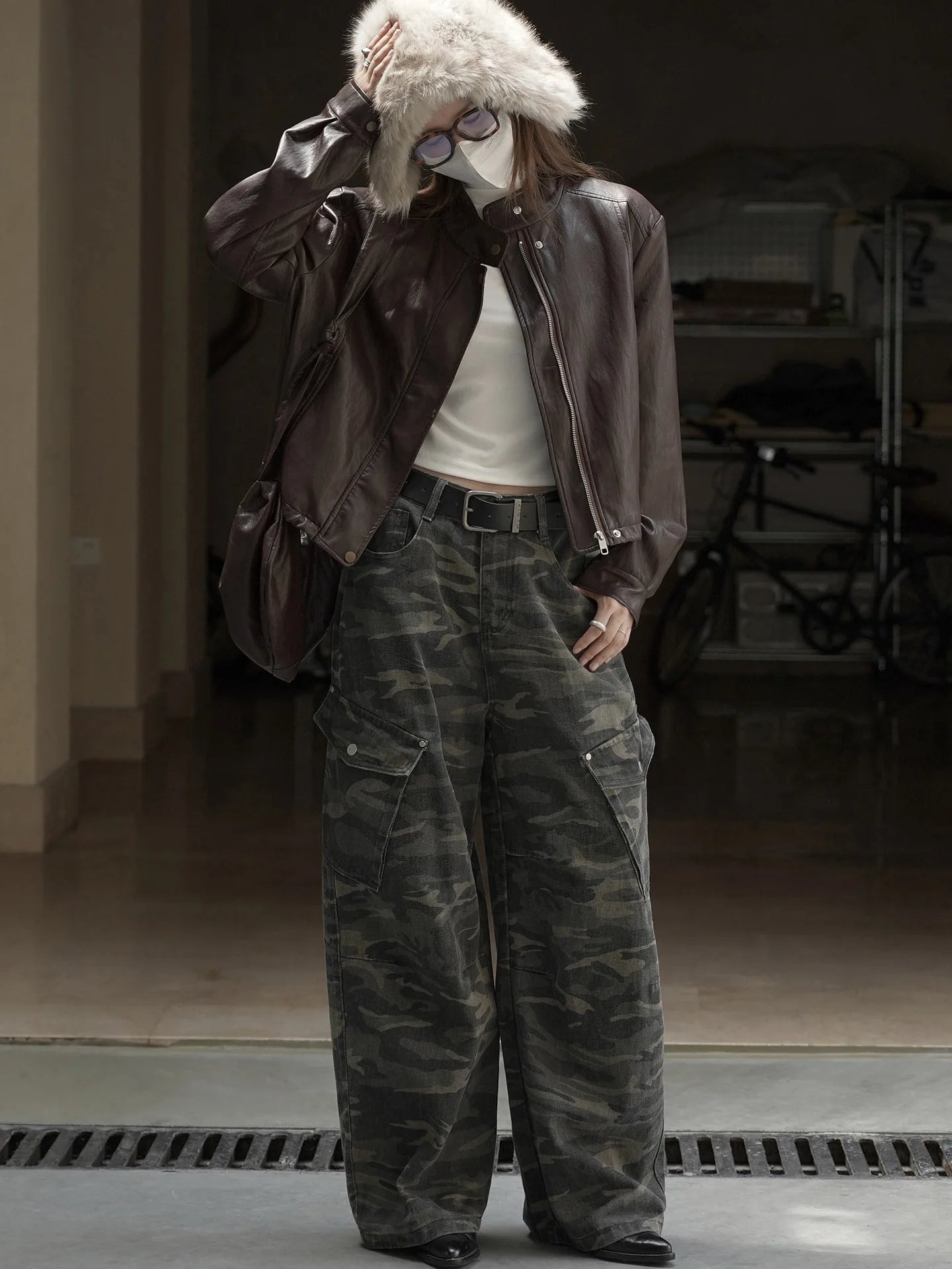Retro and trendy waistband, workwear, large pocket, casual pants, three-dimensional and stylish pants for women