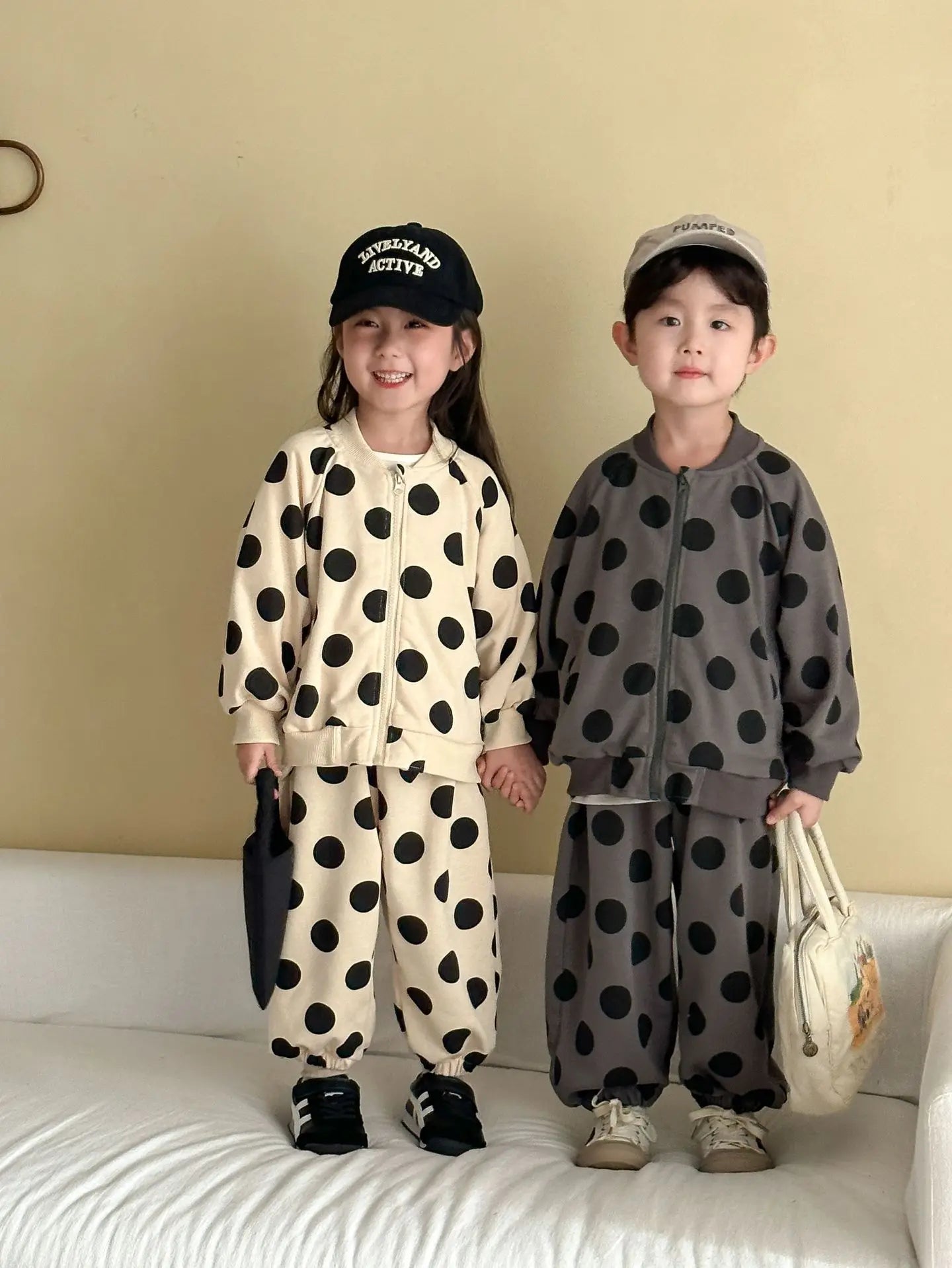 2025 Autumn New Children Long Sleeve Clothes Set Boys Girls Zipper Coat + Sweat Pants 2pcs Suit Kids Casual Polka Dot Outfits