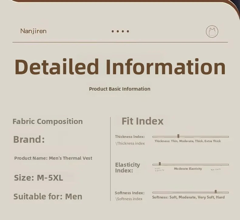 Men's Thermal Fce Lined Thiened Vest Warmth Inner Wear Slim Fit Anti-Cold Home Clothes Single Layer Knitted Fabric round...