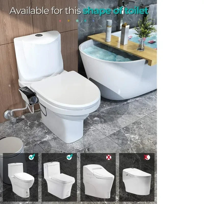 Non-Electric Bidet Hot Cold Warm Water for Toilet Seat- Self Cleaning Dual Nozzle Adjustable Pressure Water Bidet Toilet Seat