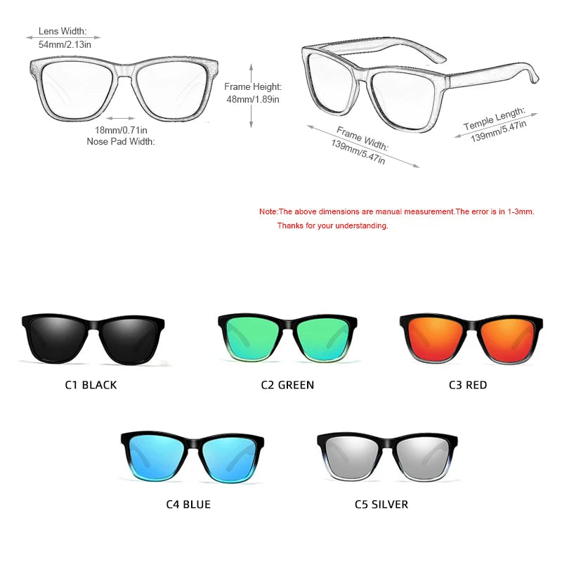 Classic Square Polarized Sunglasses Men Women Fashion Driving Sun Glasses Reduce Glare Outdoor Shades UV400