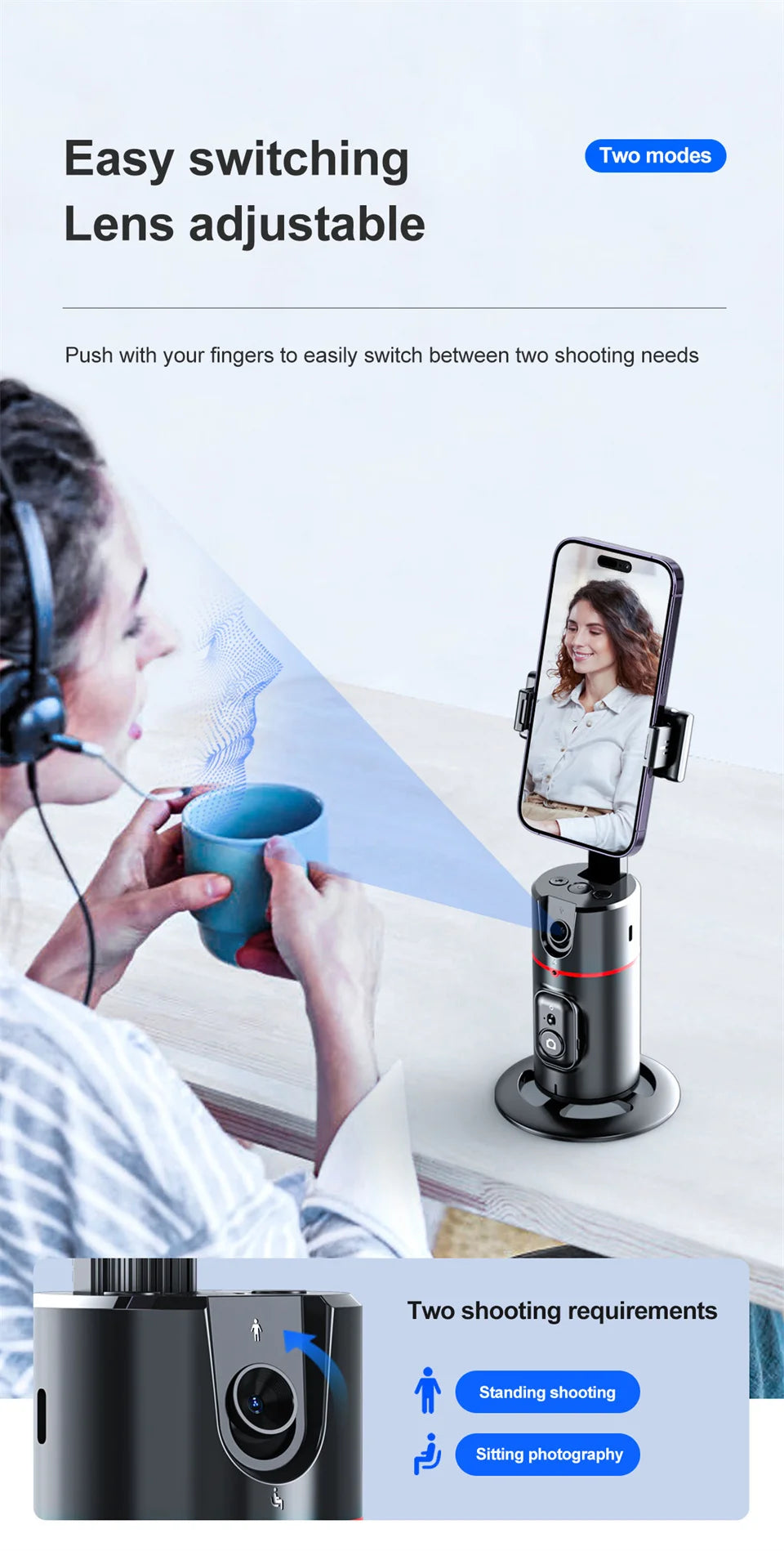 COOL DIER 2024 New 360 Rotation Gimbal Stabilizer Desktop AI Automatic Tracking gimbal With Remote shutter For Smartphone Tiktok
