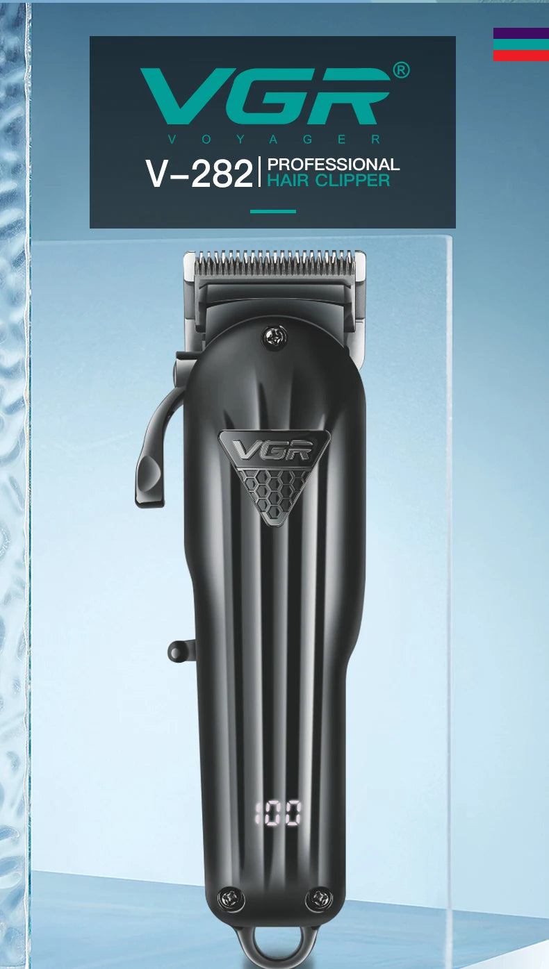 VGR Trimmer Professional Hair Trimmer for Men Clipper Beard Trimmer Hair Cutting Machine Cordless LED Display Rechargeable V-282