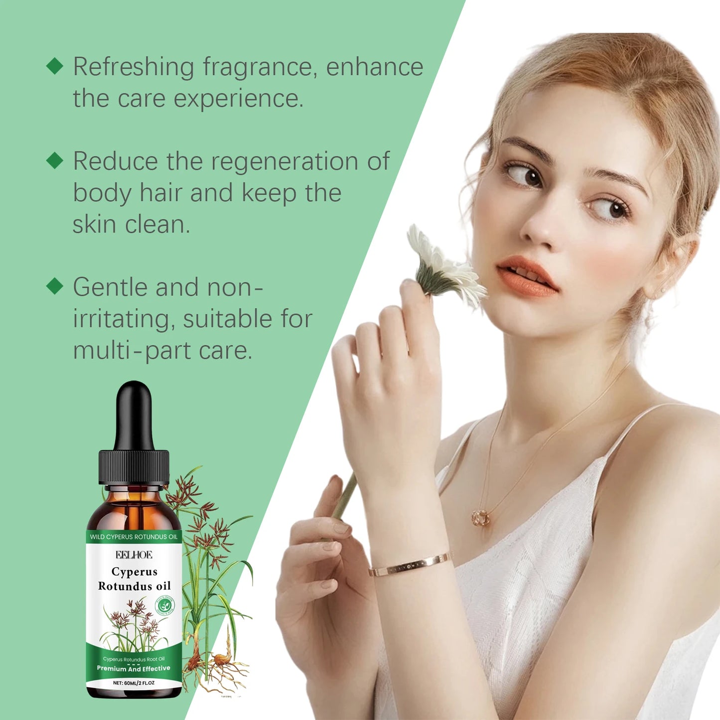 Pure Cyperus Rotundus Oil for Hair Removal Moisturize Smooth Intimate Armpit Leg Hair Growth Inhibitor Body Depilatory Serum