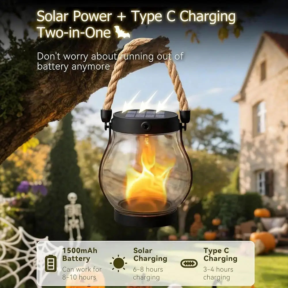 Garden Solar Lanterns Solar Lanterns Outdoor Waterproof Lighting Flickering Flame Design USB Charging Ornament for Tree Branches