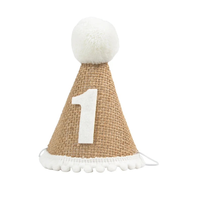 Burlap Hat Baby First Birthday Party Headband Linen Felt Hat 1st 2th 3th Years Kids Birthday Party Gift Baby Shower Hat