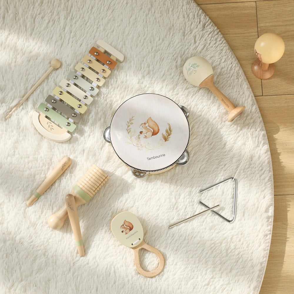 Montessori Musical Instruments for Children Wooden Baby Toys Child Musical Instrument Toddler Toys Squirrel Instrument Sets Gift