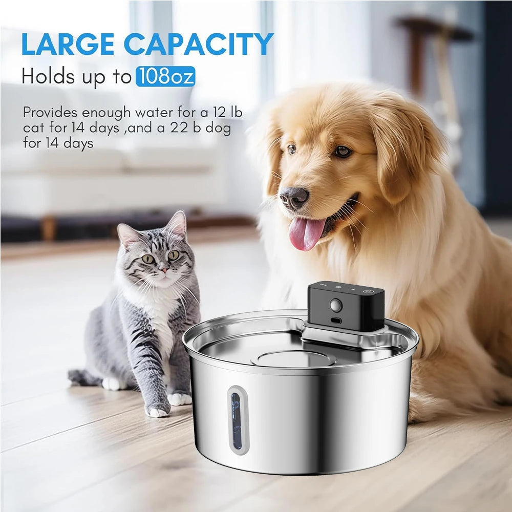 Stainless Steel Wireless Cat Water Fountain 4000mAh Pet Water Dispenser For Dog Cat Infrared Sensor Smart Pet Drinkier Fountain