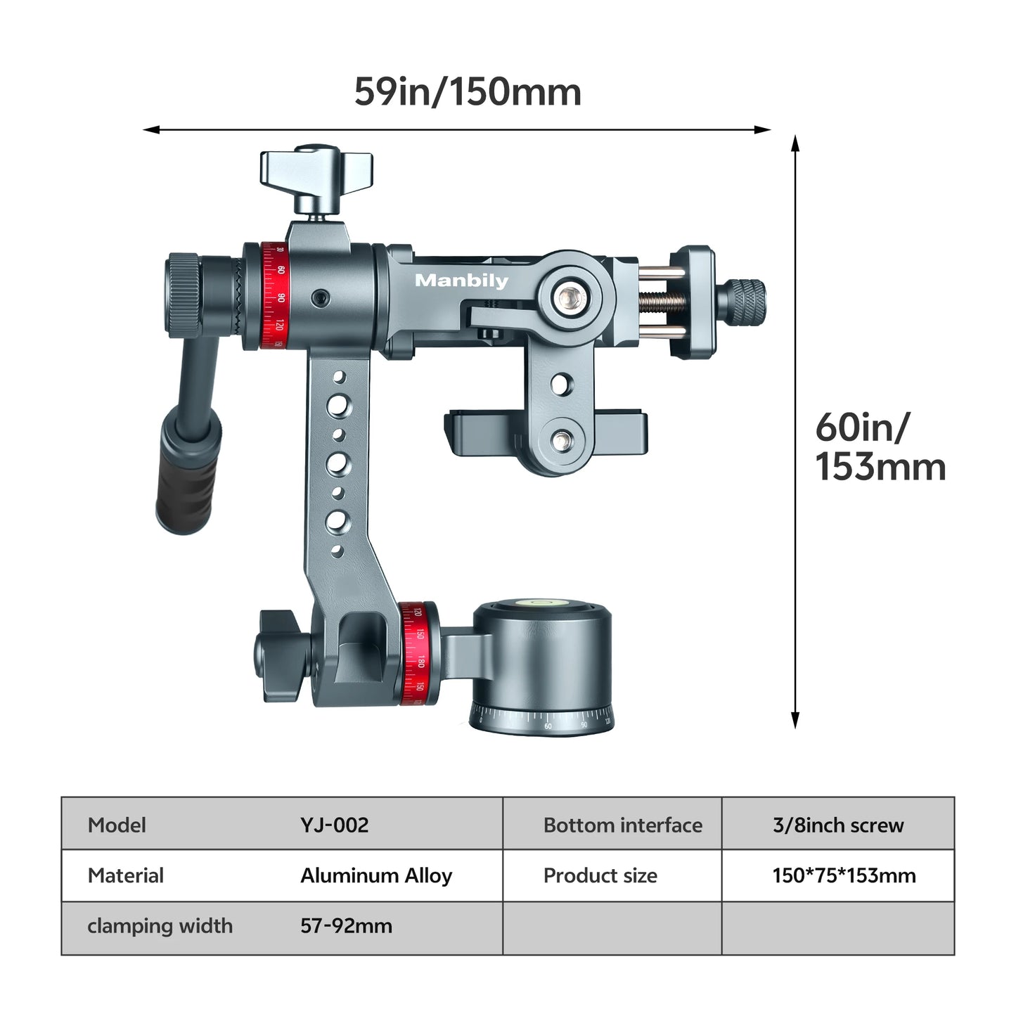 Manbily YJ-002 Mobile Camera Gimbal 360° Rotation Adjustable for Live Streaming Aluminum Camera Gimbal with Handle