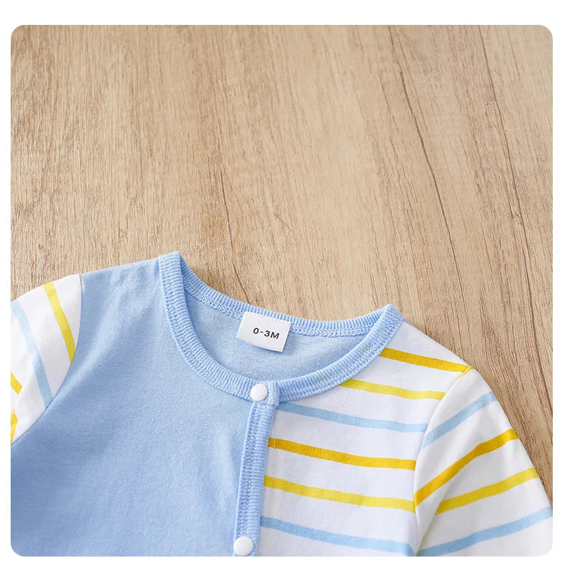 Newborn Baby Clothes cotton 0-12 Months blue Flying bear stripe print Spring and autumn Long Sleeve unisex Kids Jumpsuit Pyjama