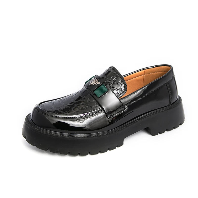 New Leather Shoes Men's Round Toe Thick soled Formal Shoes Loafers Non Slip Fashion Light luxury college Business Casual Shoes