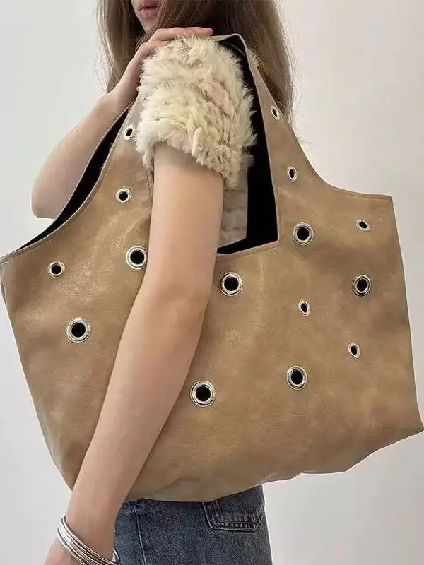 Women Bag 2025 New Fashion PU Rivet High-Capacity Shoulder Bag Handbag Simple Office Lady Women Bags