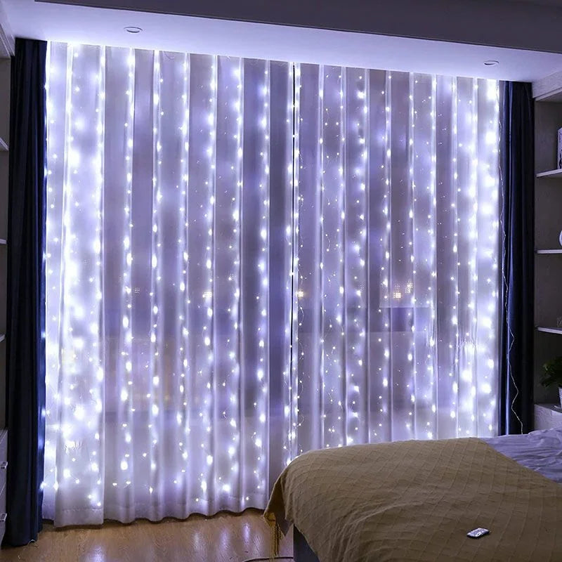 USB Plug Curtain LED String Lights 8 Modes Remote Control Holiday Wedding Fairy Garland Lights For Bedroom Living Room Decor