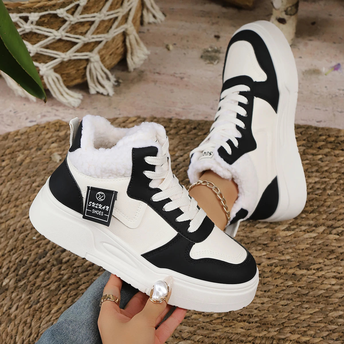 Winter New Women High Top Snow Boots Warm Plush Woman Comfortable Sneakers Waterproof Cottom Shoes Fashion Female Footwear 2025