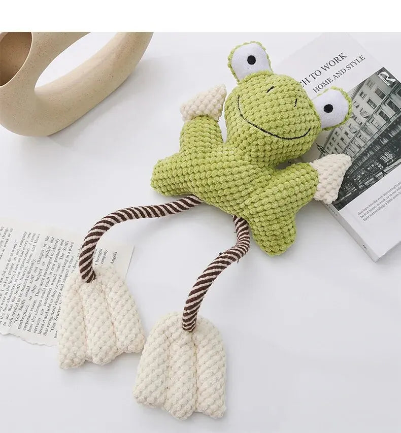 Pet Plush Toy Cat Dog Interactive Teething Toys Cute Animal Style Bite Resistant Squeaky Teeth Cleaning Chew Toy Pet Supplies