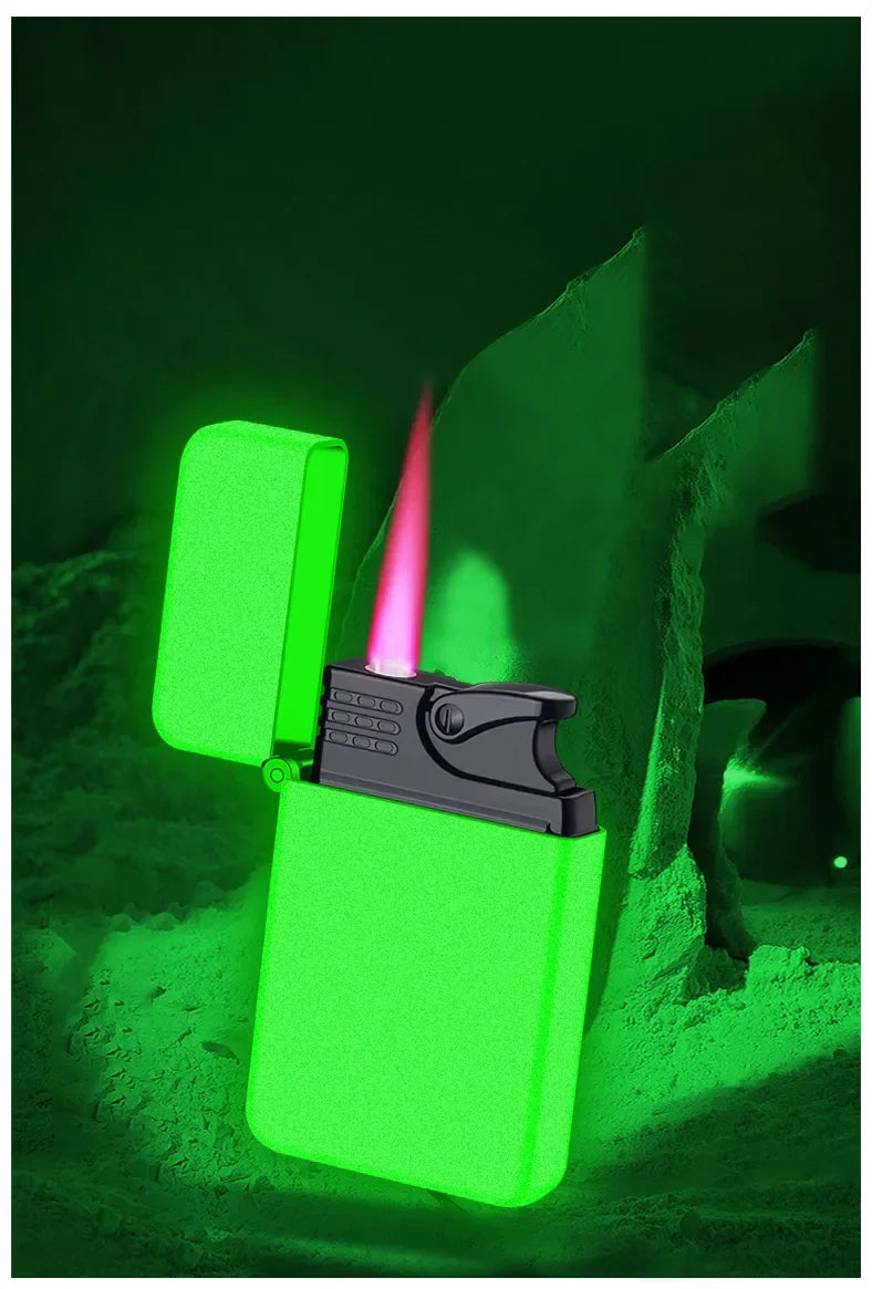 Metal Jet Red Flame Lighter Luminous Cigar Lighter Refillable Butane Adjustable Flame Portable Windproof Gas Lighter Men's Gifts