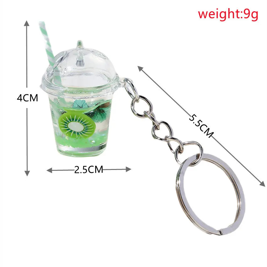 Pearl Milk Tea Cup Keychain Fruit Coffee Cups Shape Cartoon Simulation Pendant Keyring for Women Men Kids Gifts