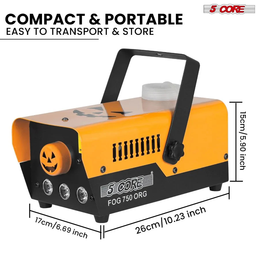 5 Core Fog Smoke Machine 750W 2700CFM LED Lights Effect Low Lying Indoor 250ML Fog Maker with Fogger for Halloween with 1 Wired