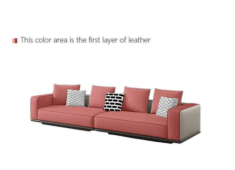 Modern Simple Leather Sofa Living Room Modern Large Flat Floor Large Household Type First Layer Cowhide Inline Tofu Block Sofa