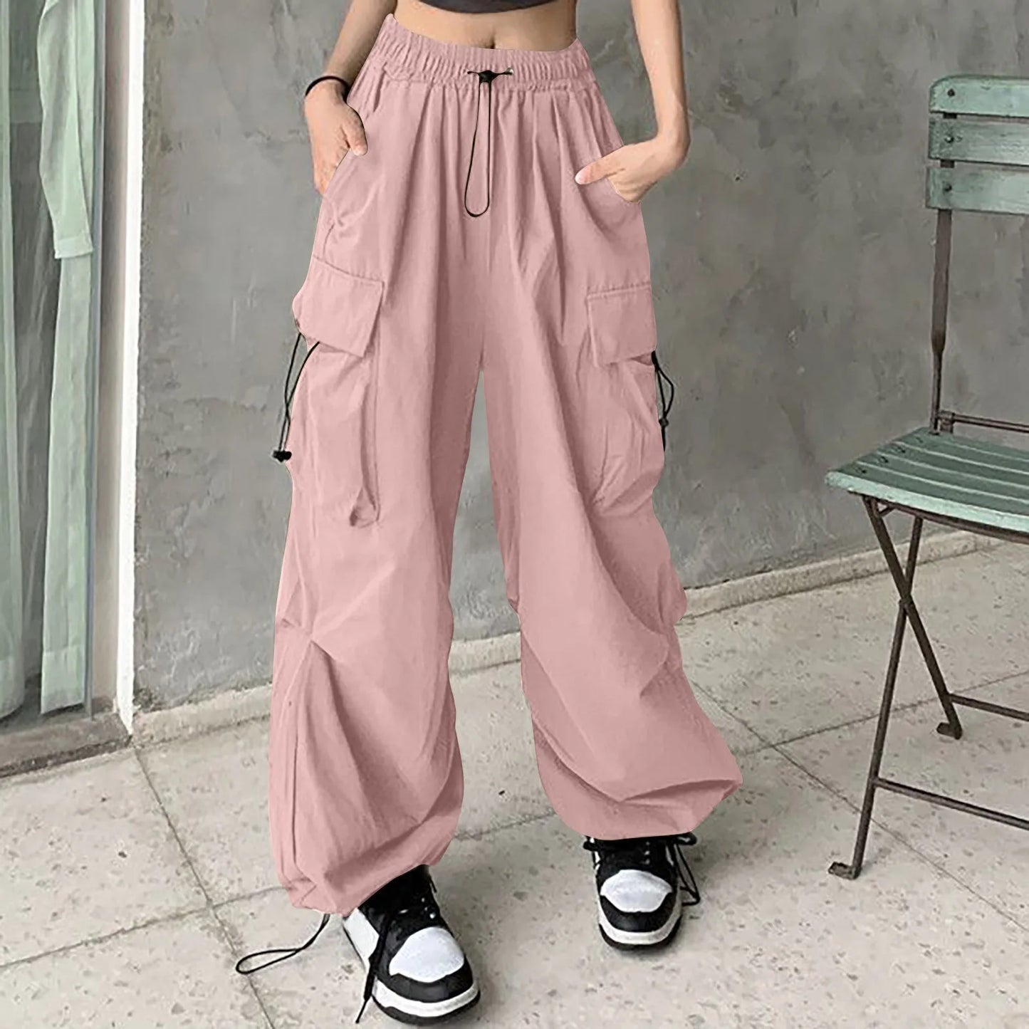 Women Pants Casual Low Waist Drawstring Sweatpant Solid Drawstring Parachute Trousers Oversized Pants Jogger Women'S Pants