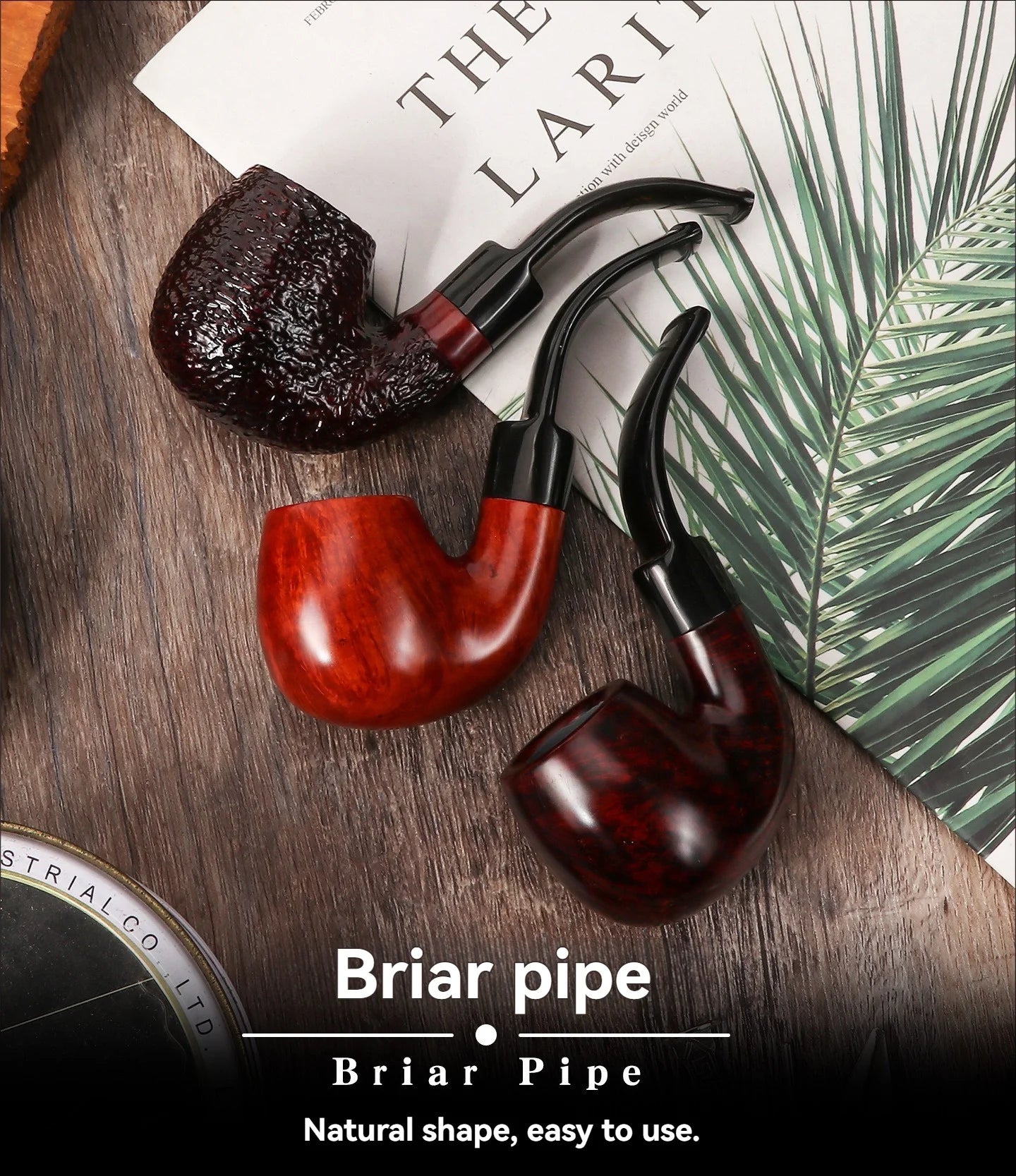 Premium Briar Sherlock Holmes Style Smoking Pipe - 9mm Filter, Handcrafted Solid Wood, Classic Gentlemen's Tobacco Pipe