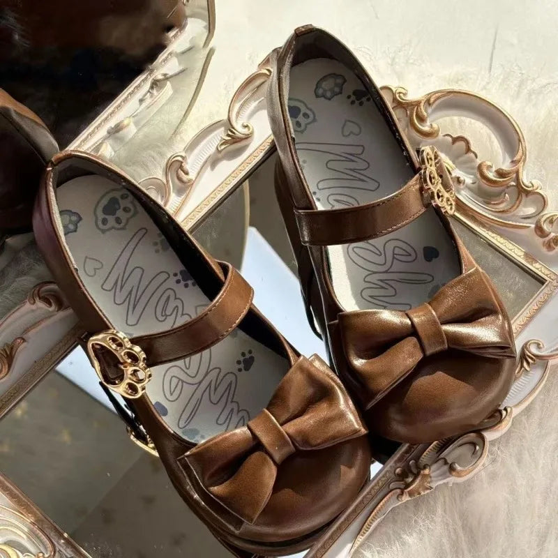 Women's Fashion Single Shoes Spring New Round Head Shallow Mouth Butterfly Knot Metal Buckle Soft Sole Non-slip Flat Shoes