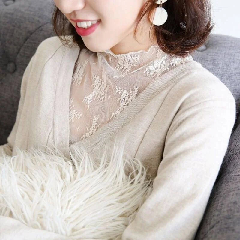 Summer Women Lace Floral Embroidery Blouses  Ladies Tops Sexy Mesh Blouses Transparent Elegant Long Sleeves See-through Shirt