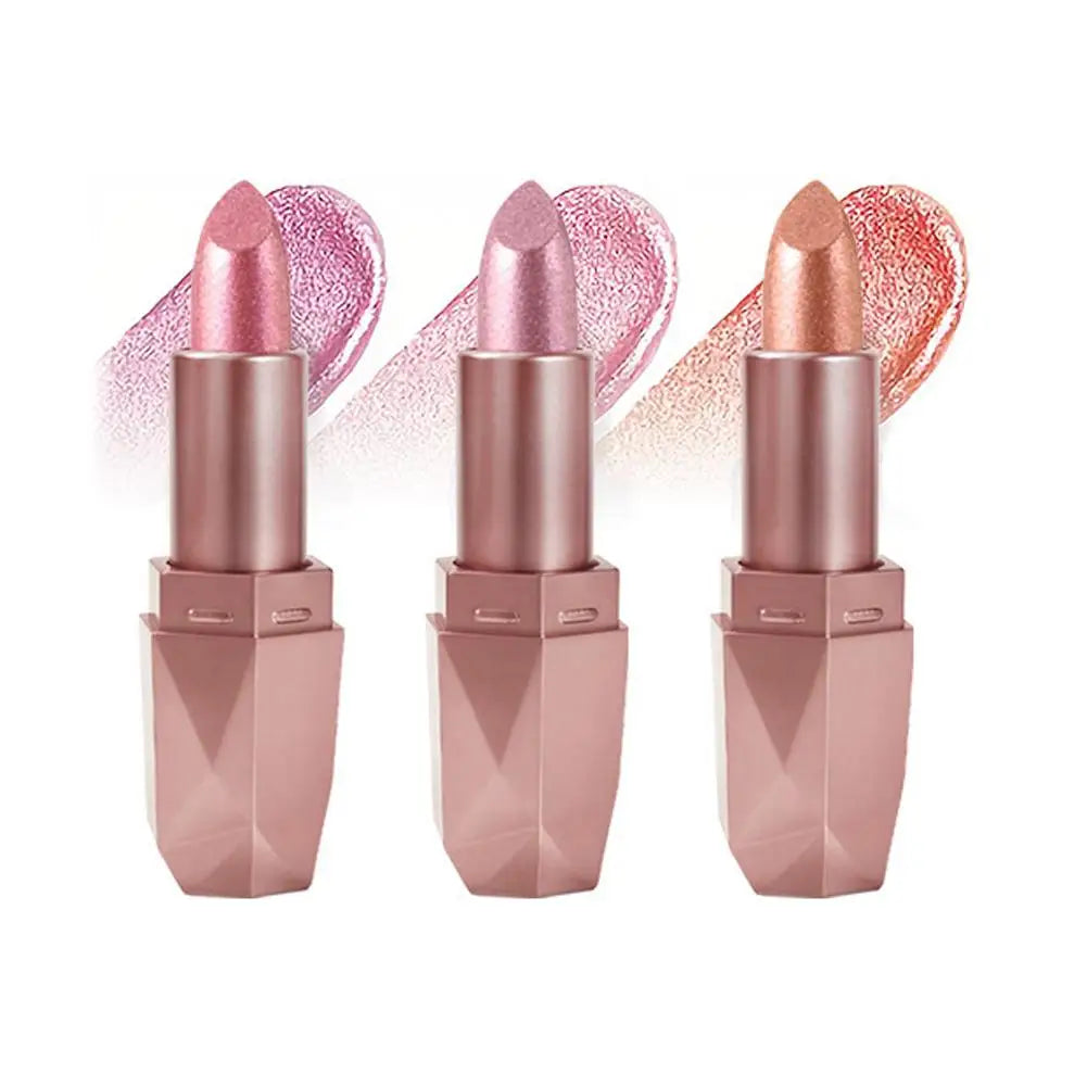 Dark Purple Diamond Metallic Glitter Lipstick Waterproof Long-Lasting Pearlescent Highly Pigmented Lip Tint Sparkling Lip Gloss