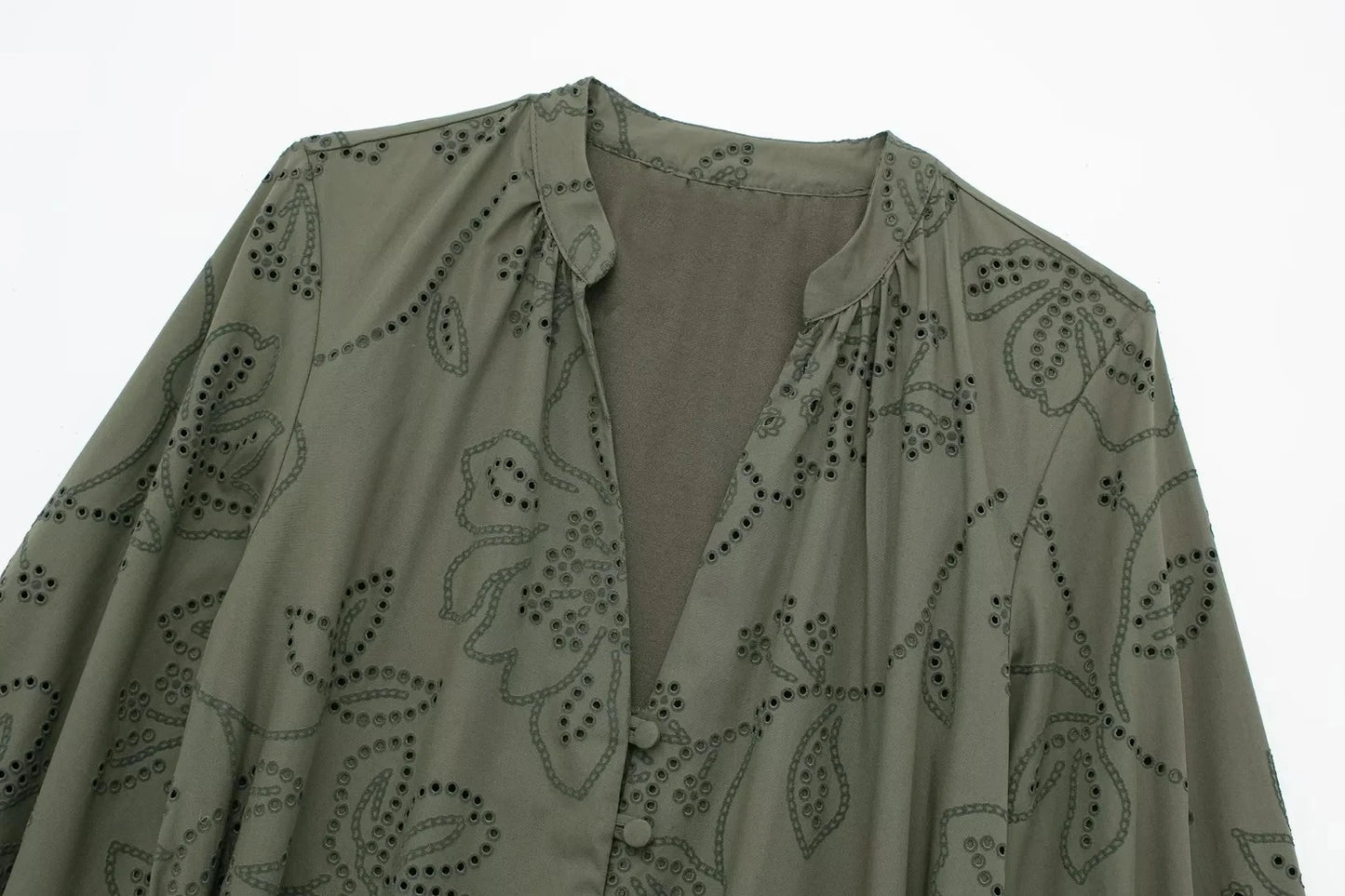 HH Spring Women's Vintage Solid Shirt Dress Puff Sleeve Short Dress V-Neck Female Hollow Embroidery Casual Belt Dresses
