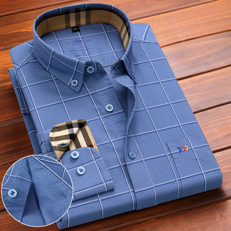 New in shirt 100%cotton oxford long-sleeve shirts for men slim fit formal plain shirt hight qulity plaid soft office clothes