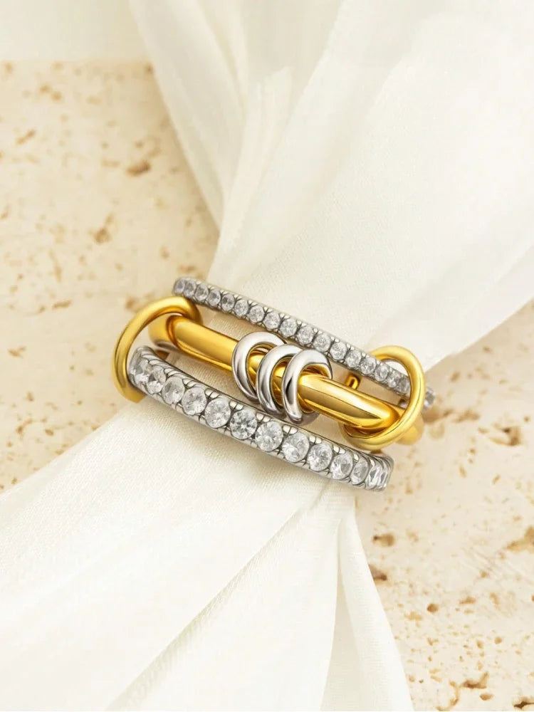 925 Sterling Silver Luxury Multiple Levels Of Interlocking Zircon Ring For Women Daily Life Fashion High Quality Fine Jewelry