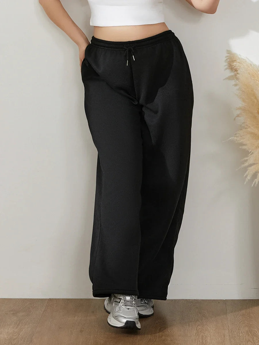 Womens Wide Leg Sweatpants Elastic High Waist Straight Legged Sweatpants Basic Baggy Comfy Jogger Sweat Pants Orange Gray Bottom