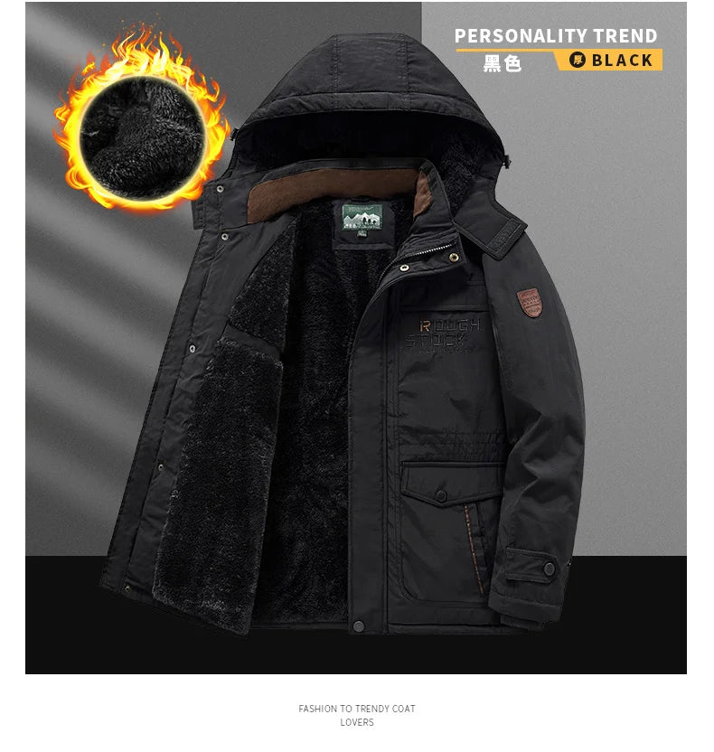 Winter Thicken Warm Men's Winter Jackets Casual Zipper Up Fleece Lining Jacket Windproof Thermal Parka Coat Outwear Clothing