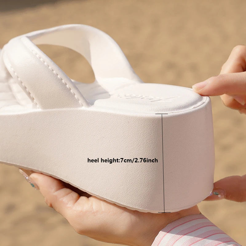 Fashion Platform Flip Flops for Women Thick Sole Indoor Outdoor Wedge Sandals Summer Non Slip Open Toe Wear Ladies Beach Shoes
