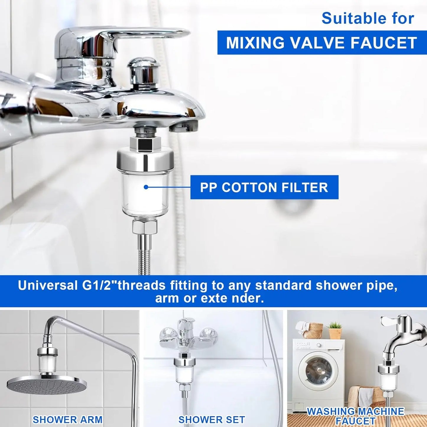 Showerhead Water Filter Universal Fit Bath Filter Removes Chlorine and Impurities Improves Water Quality for Shower