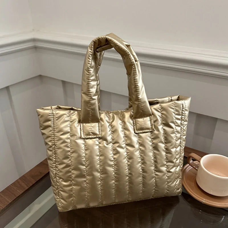 Ladies Tote Bags Large Capacity Cotton Padded Bag Solid Color Casual Fashion Nylon Elegant for Handbag