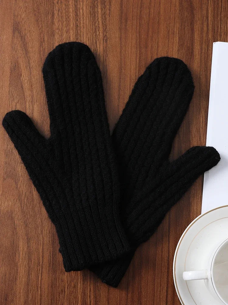 100 Wool Thick Density Knitted Mittens Women Outdoor Winter Thermal Men Cable Mitts Work Drive Mittens Unisex Gloves Arm Warmers