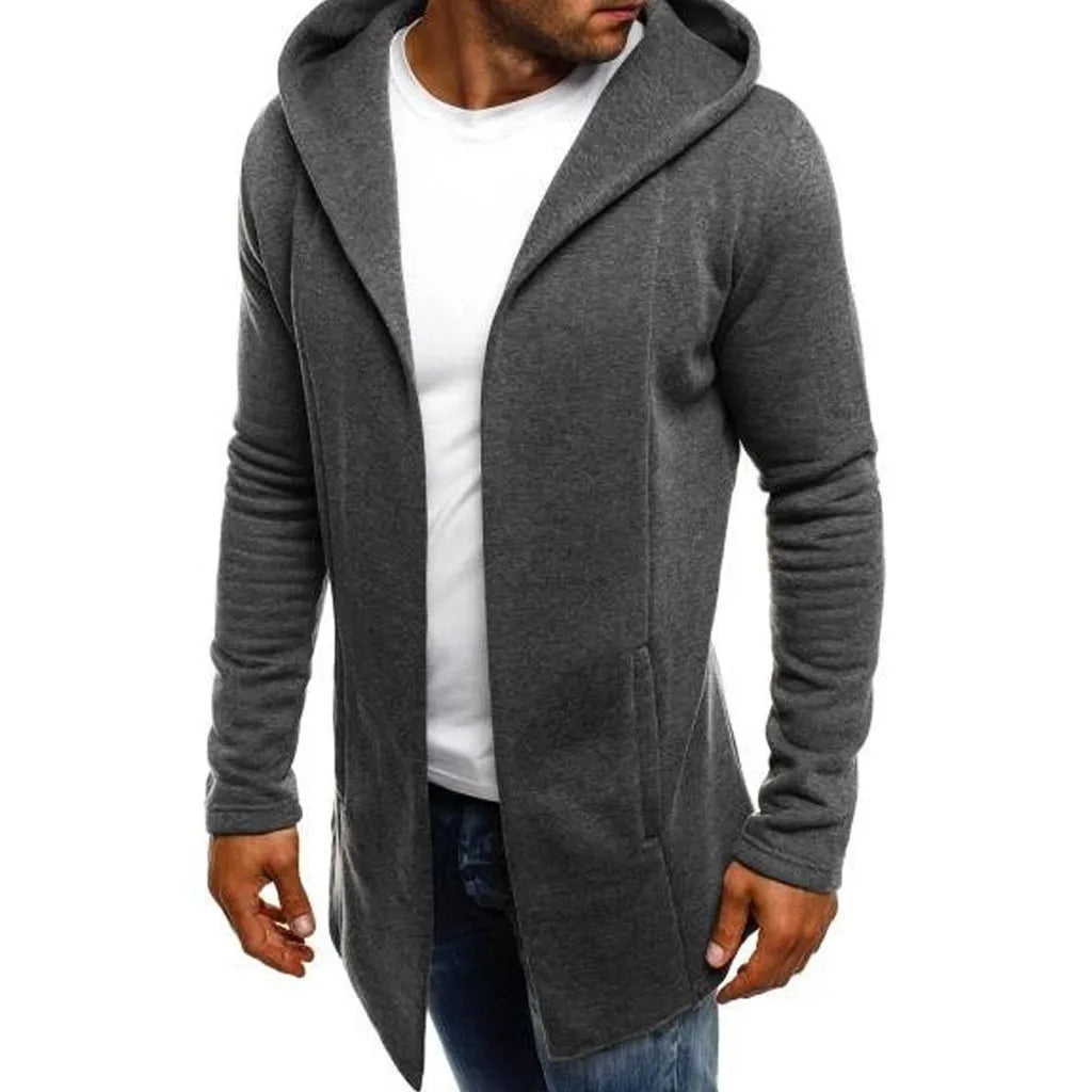 Men Splicing Solid Color Trench Coat Jacket Cardigan Hooded New Autumn Winter Fashion Trend Brand Long Hoodies Roupa Masculina