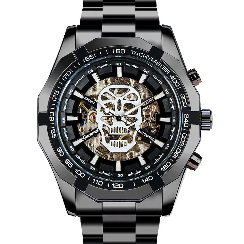 Automatic mechanical watch, fashionable hollow gold automatic mechanical watch, hot-selling business skull watch