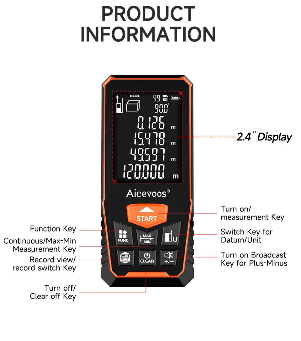 Aicevoos Digital Laser Rangefinder 50M 70M 100M 120M Laser Distance Meter Trena Laser Tape Measure Roulette Range Finder
