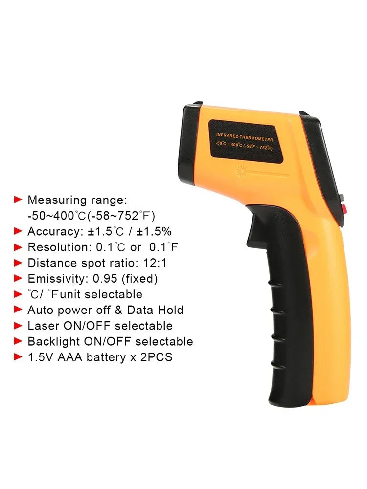 LCD Digital Laser Temperature  Meter Gun High-precision Infrared Thermometer -50~400°C Laser Positioning Non-contact Thermometer