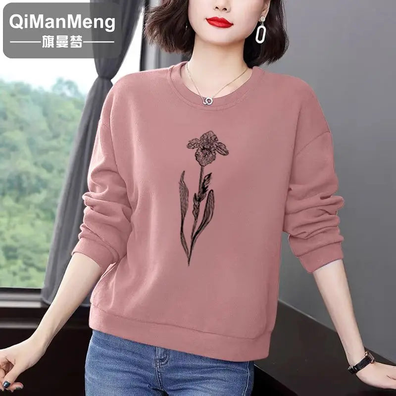 Simplicity Casual Autumn/Winter New Women's O-Neck Printing 3D Fashion All-match Loose Long Sleeve Pullovers Sweatshirts Tops