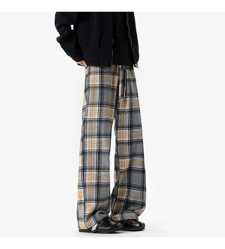 Plaid Pants 2025 Spring Autumn New Casual MenTrousers Loose Straightcut Trousers Stylish Comfortable Men's Long Pants Midrise