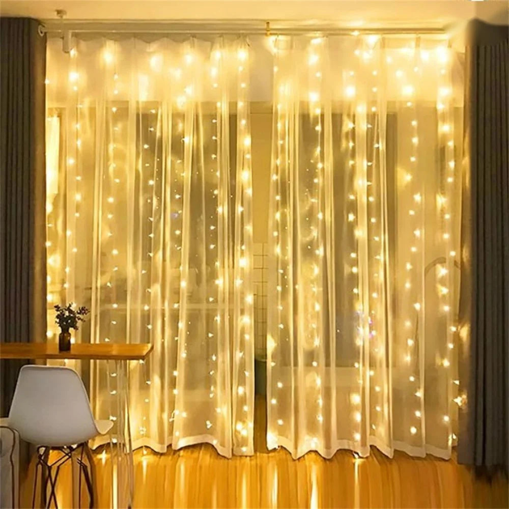 USB Plug Wedding Garland Valentine's Day Ramadan EID Mubarak Decoration for Home Curtain Lights 8 Modes LED Curtain Fairy Light
