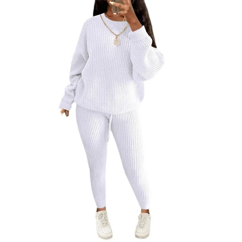 2024 Autumn and Winter Fashion Casual Knitted Suit Trousers Suit Foreign Trade Women's Wool Suit Ensemble Femme 2 Pièces