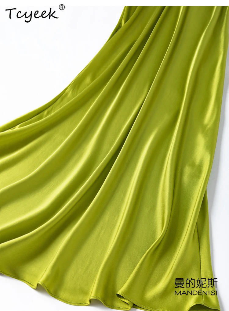 Tcyeek 100% Natural Mulberry Silk Long Dress 21MM Real Silk Summer Dresses for Women 2026 Elegant Dresses Womens Clothing Платье