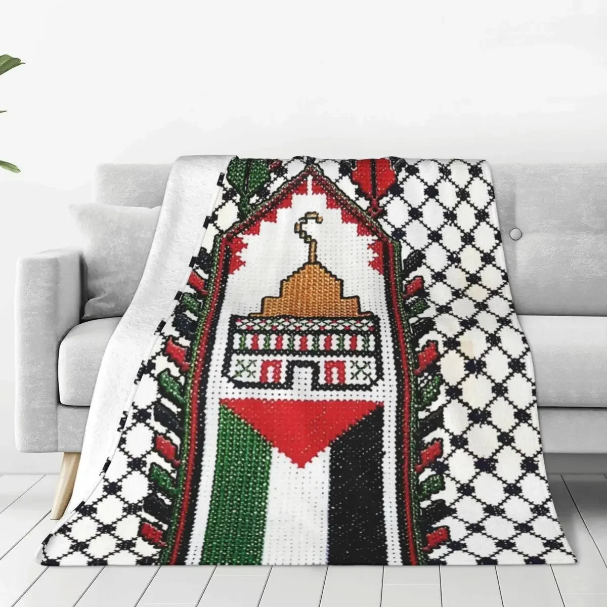 Palestine Flag Blankets Palestinian Map Traditional Tatreez Embroidery Camping Flannel Throw Blanket Warm Soft Bed Bedspread