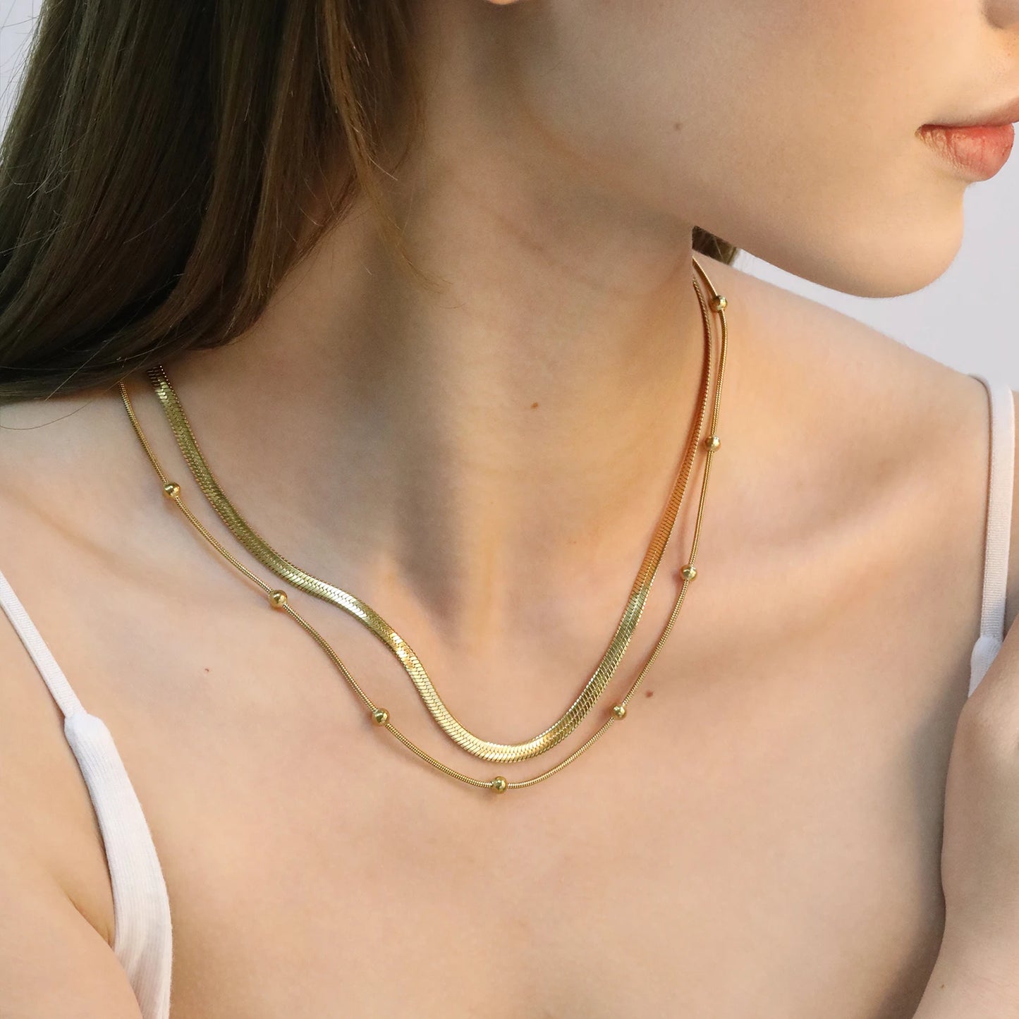Fashion Trend Collarbone Necklace Double-Layer Chain Jewelry Stainless Steel Gold-Plated Elegant Waterproof Accessory for Women