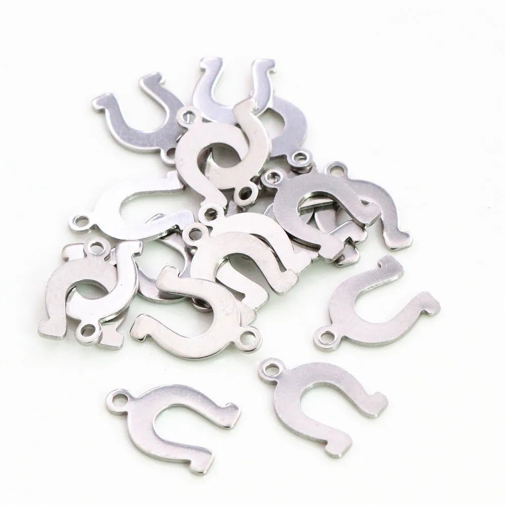 50pc/lot 14x9mm Horseshoe Charms 316 Stainless Steel Horse shoes Charms for necklace pendant charms Diy Jewelry Making-Q7-46