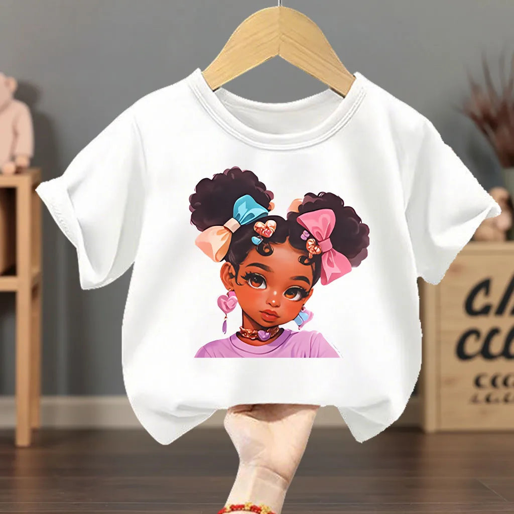 Summer Girls Casual T Shirts Fashion Printed Children's Short Sleeve Tops Kids Breathable Comfy Outdoor Tee Black Pink White